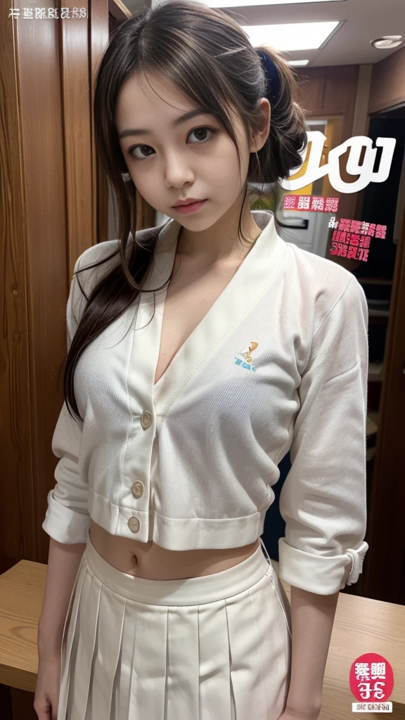 (highest quality, 8K, 32K, masterpiece, hyper hd:1.3), 1 girl, (Ultra small:1.2), ,white pajamas, ((areola)),in the street、spread your legs