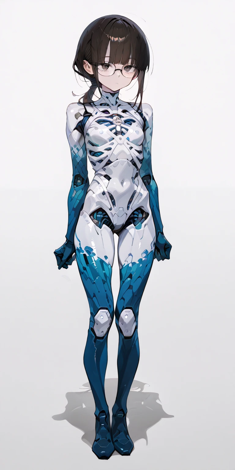 (8k, RAW photo, best quality, masterpiece:1.2), 1girl, (((solo))), (((full body))), bone, (skeleton:0.6), gundam\(rx78\), beautiful face, beautiful eyes,