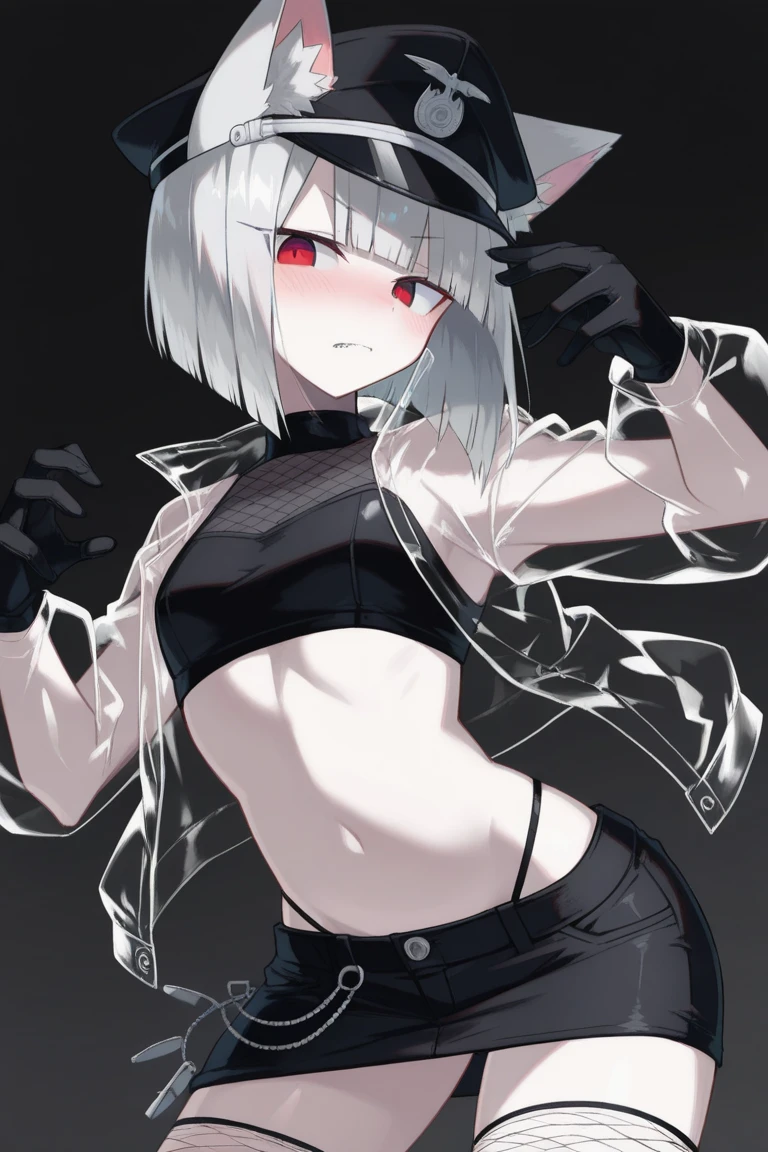 Outrageous, best quality, loli, 8 year-old, White tentacles, Bad bad smile, White short hair, Red eyes, Vertical pupil, Fighting Stance, whole body, Sharp fangs, Very few clothes