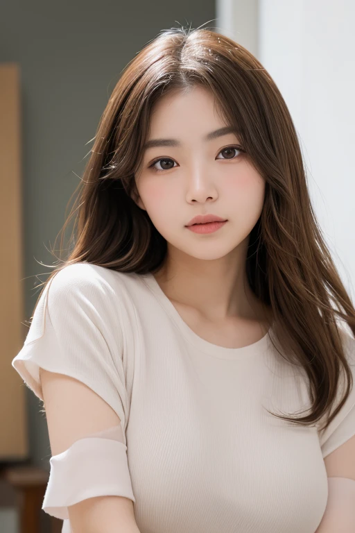 young girl, about 20 years old, White skin, Brown hair, pretty face, height 150cm, medium breasts medium rear.