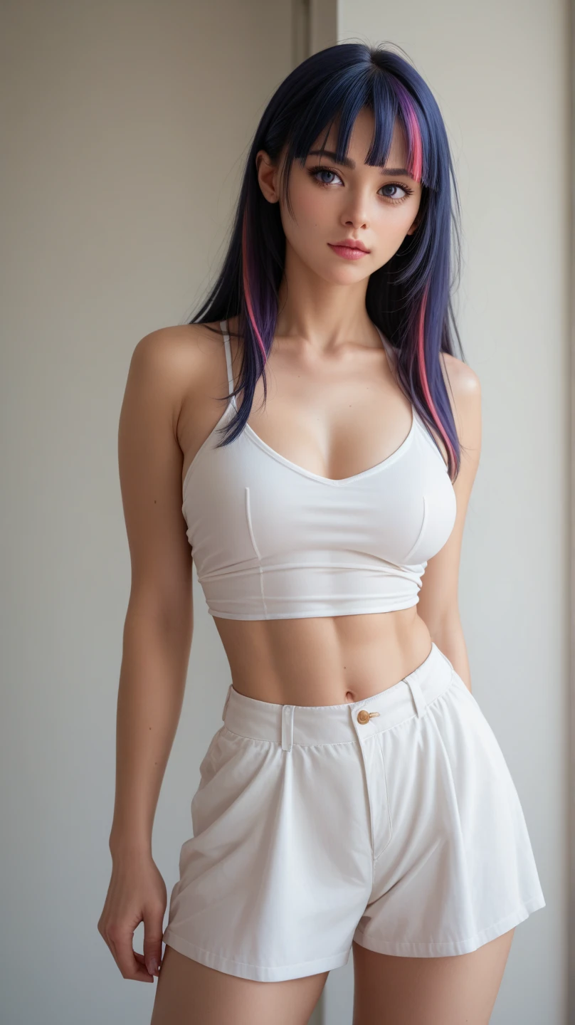 Estilo anime gran culo tanga blanca top negro chica hermosa cabello blanco cabello corto culo grande
