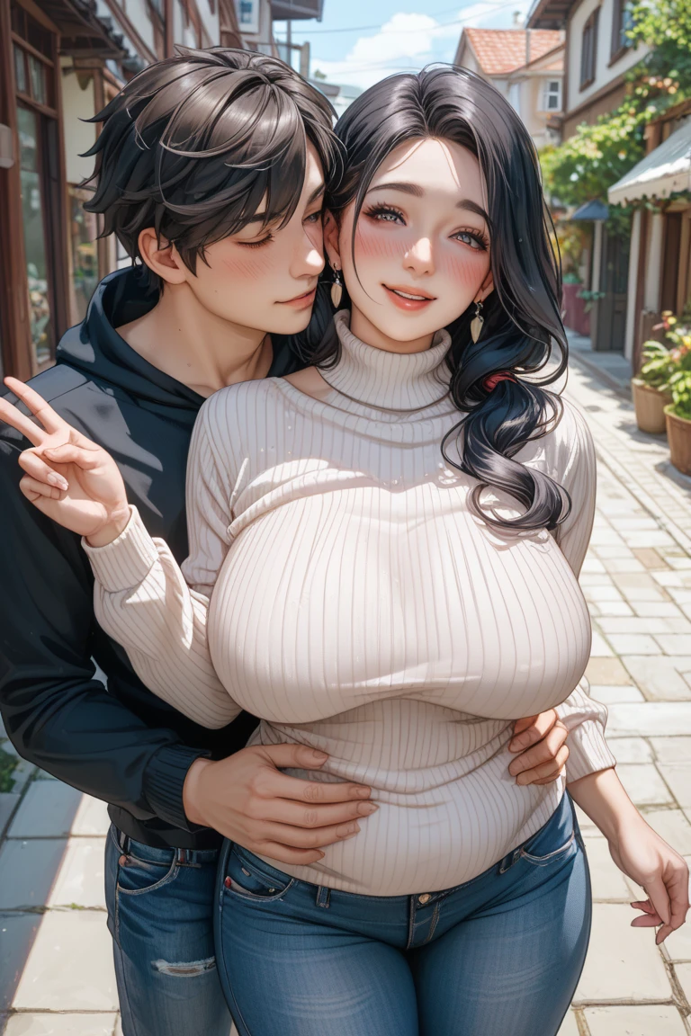 (((Mother and boy)), massive boobs, (((nude))), hug,