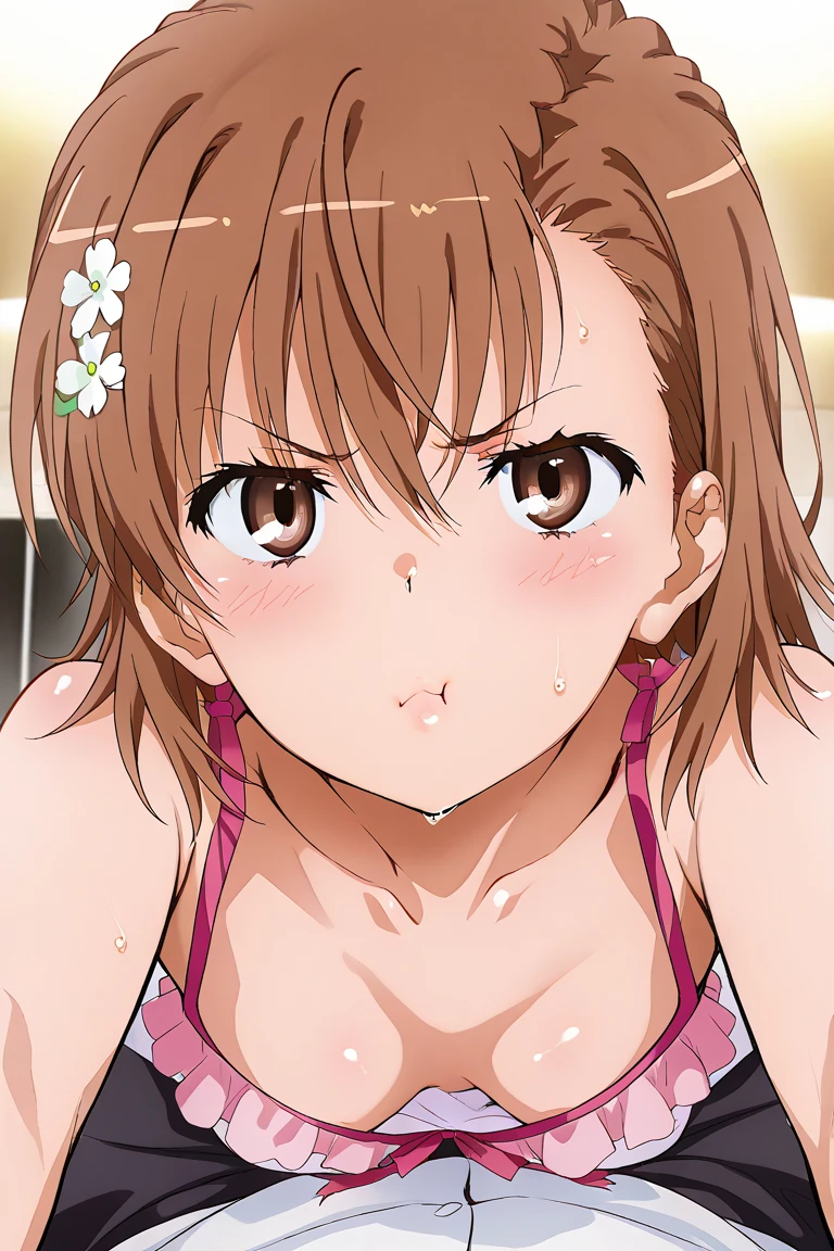 (((pixel perfect, detail perfect))), alone, 1 girl, Misaka Mikoto, tokiwadai , bow, looking at the viewer, crossed arms, closed mouth, Upper body、(Breast Exposure、Nipple exposure)、（Small breasts、Small Boobs）、(((pixel perfect, detail perfect))), alone, 1 girl, Misaka Mikoto, tokiwadai , bow, looking at the viewer,, Upper body、(Breast Exposure、Nipple exposure)、((Small 、normal breasts))、smile、hot spring、Swimwear、Hotel