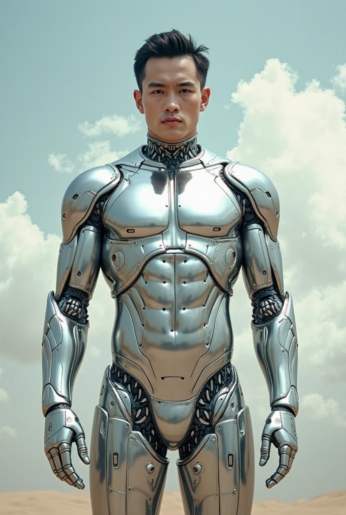 Full body close-up of a man in a futuristic suit,The fuselage is made of glass, glass cyborg, movie still of a cool cyborg, cyborg body, movie still of a cyborg, movie still of a villain cyborg, cyborg male, A cyborg, cyborg fashion shot, male cyborg, Enhanced cyborgs, Cyborg movie stills, human like a cyborg