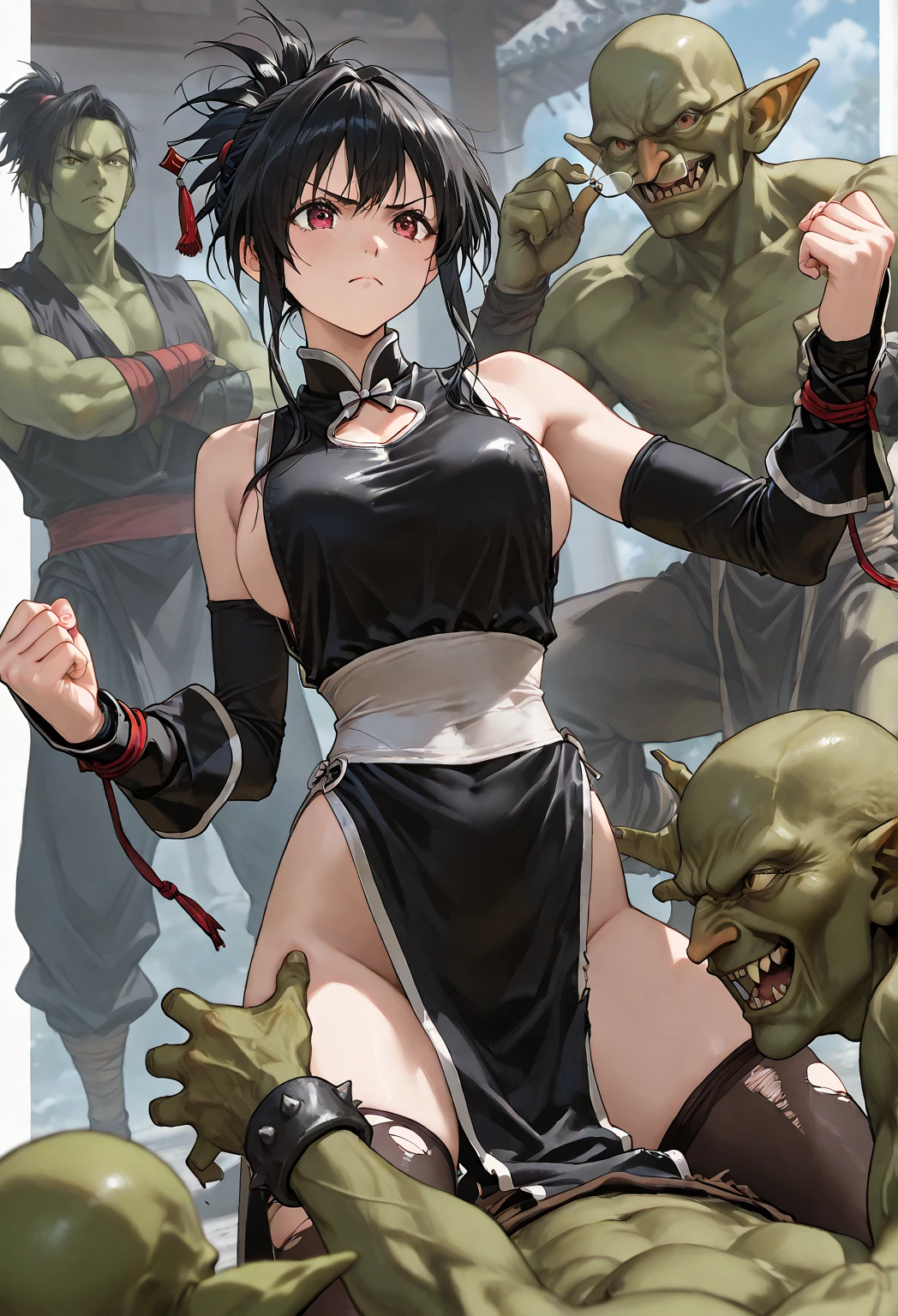 Masterpiece, ghostriding, a ghost is riding a girl, (all four), 1 girl, (armor:1.1), (Nose hook), ghost, rein, shirt collar, Yuki_Yuna, pink hair, long hair, conjunctivitis, long ponytail, small breast, ดวงempty eyes, empty eyes, dazed, happy, in a trance