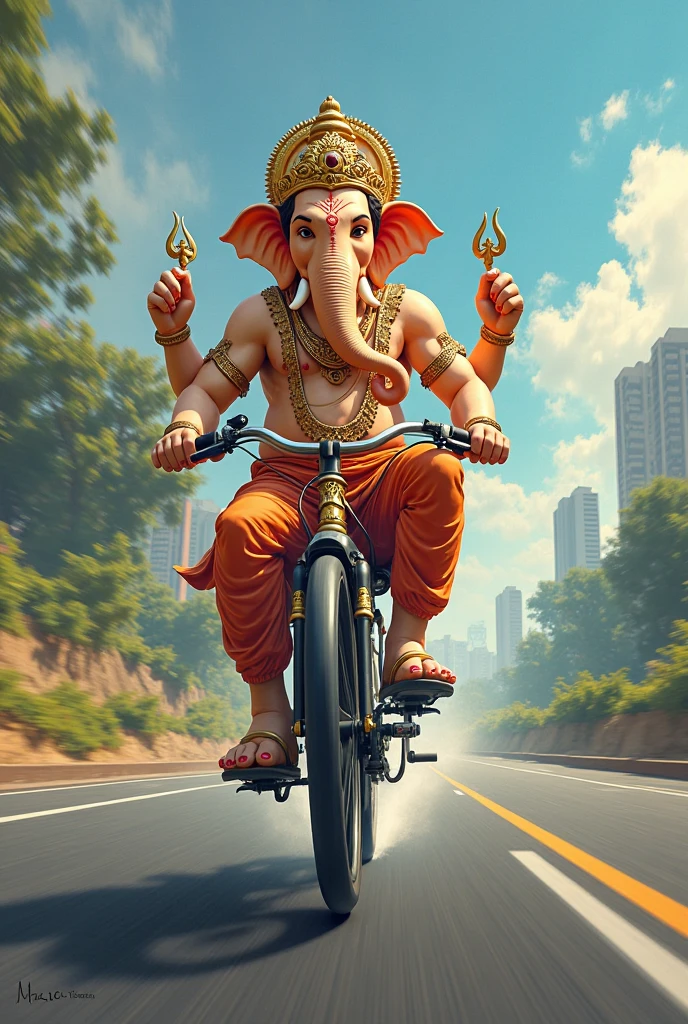 Ganesh God with blank board school bag bappa sit on bike blank braket in left side