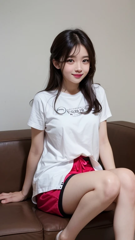 a korea beautiful student girl, black long hair, white ankle socks, sneakers, athletic shorts, t-shirts, graceful legs, delicate feet., UHD, masterpiece, super detail, high quality, best quality, highres, award winning, high details