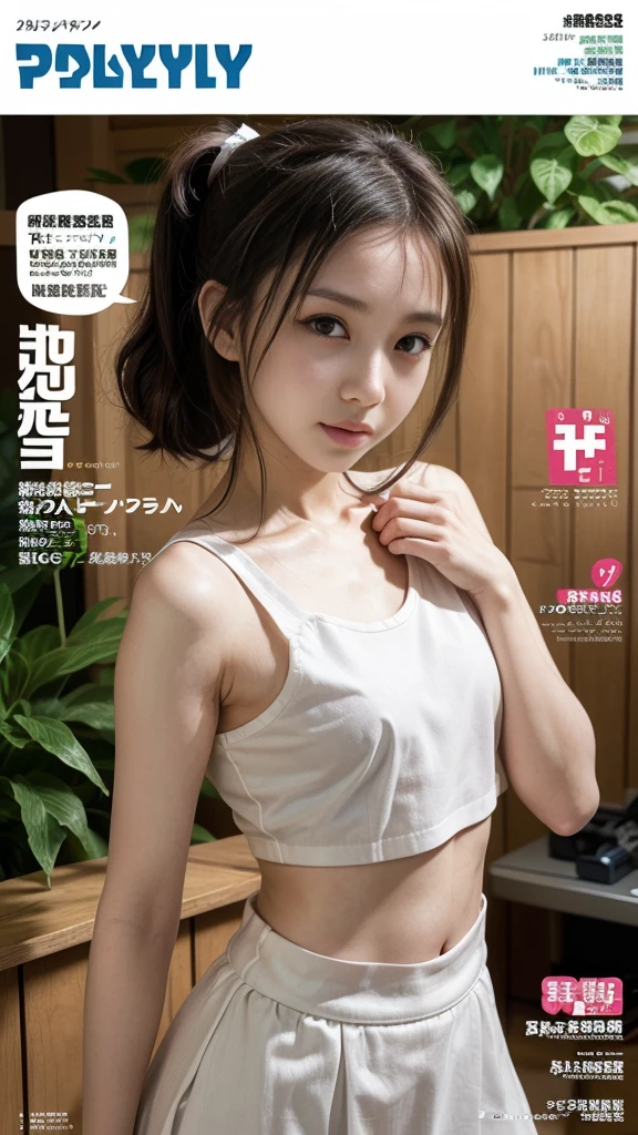 (high resolution、high quality、High resolution、masterpiece、detailed、8K)、(Mature Woman)、length, Messy, curly light brown hair、(Huge boobs)、(Wearing small tank tops and small pants that make your breasts and belly button look larger:1.5)、Show your armpits and put your hands on your hips、standing、I'During pregnancy、(Old Apartment)、(A room littered with toys)、(The walls are very dirty)、
