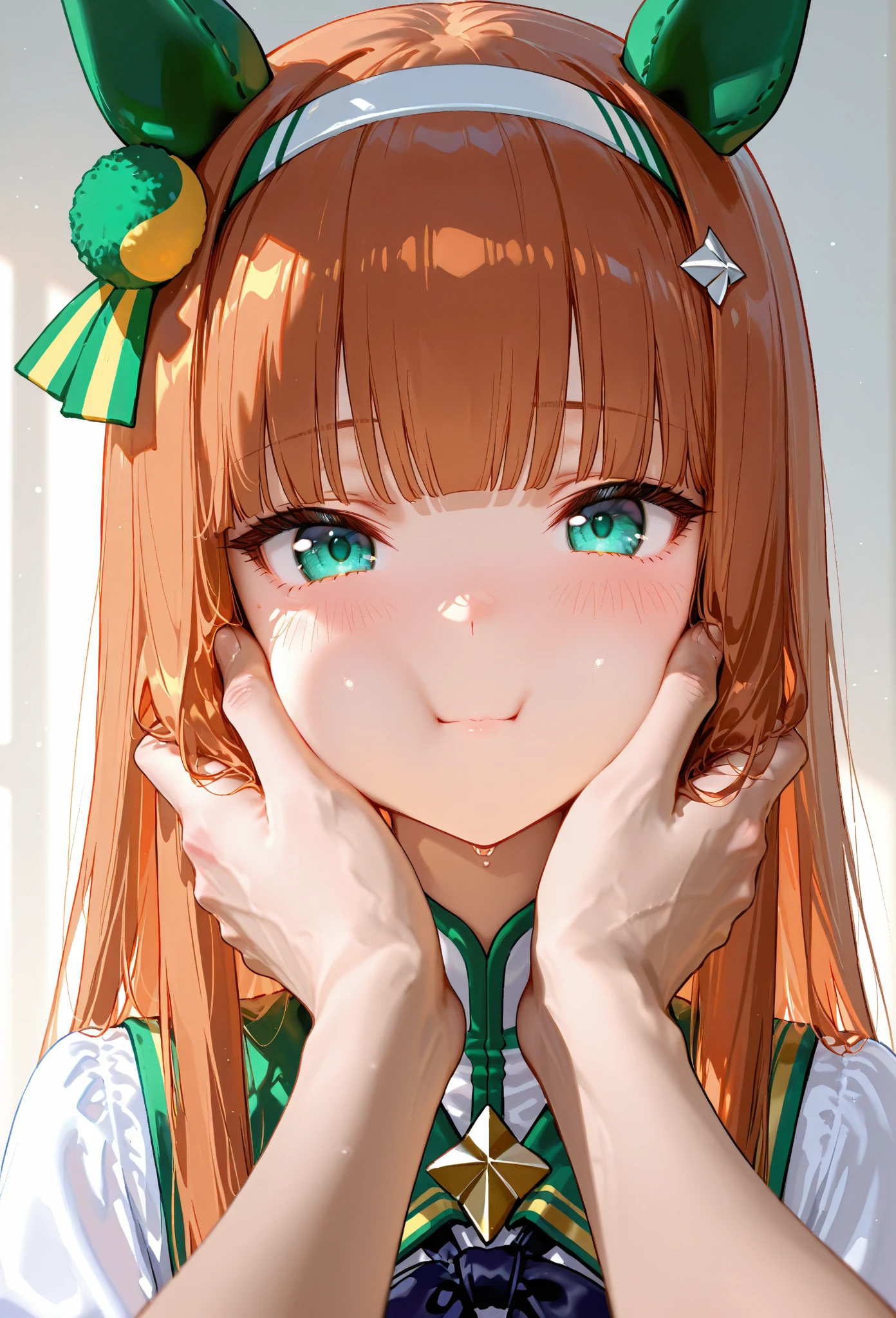 A teenage girl with brown hair and dark green eyes