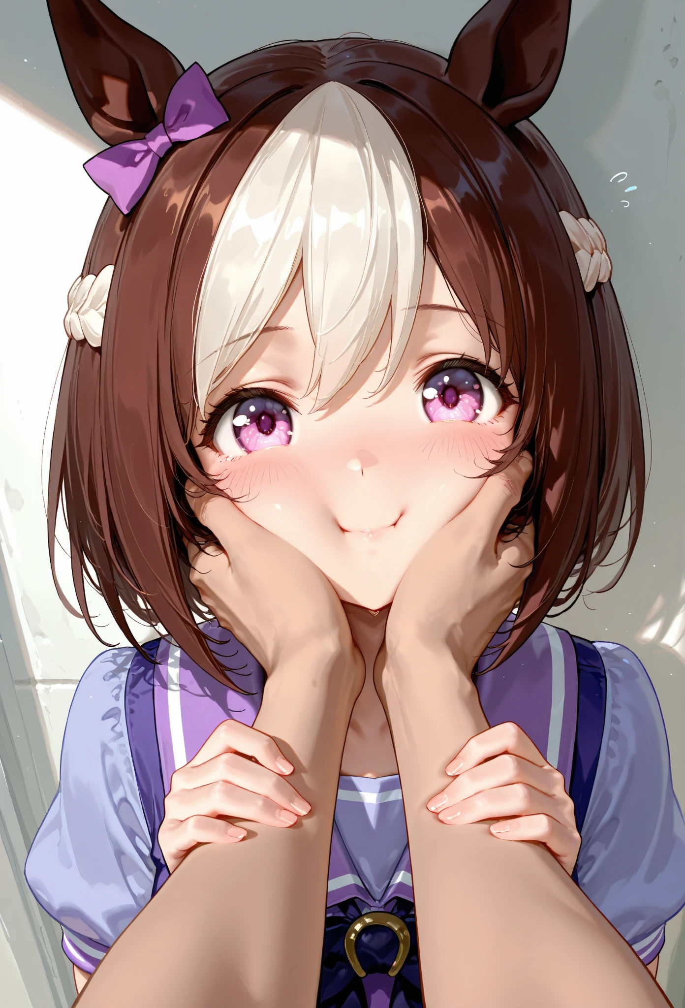 Nishino flower\(Umamusume\), super detailed face, masterpiece, highest quality, light smile, wave hands, ((super detailed face)), slender girl, whole body, (((In underwear))) good,panties,horse tail, light smile, fine and clear eyes, frontage,)(small breasts)(Petya pie)