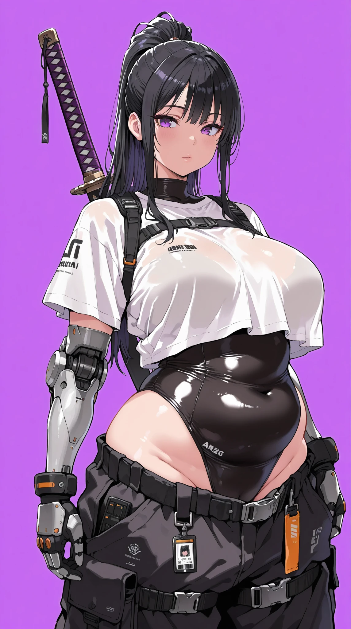 score_9, score_8_up, score_7_up, score_6_up, uncensored, yamahsiro ren, black hair, long hair, bangs, hair ornament, purple eyes, BREAK detailed eyes, (perfect hands, perfect anatomy), Anime Style, Manga Style, Hand drawn, cinematic, Sharp focus, humorous illustration, big depth of field, Masterpiece, concept art, trending on artstation, Vivid colors, Simplified style, trending on ArtStation, trending on CGSociety, Intricate, Vibrant colors, Soft Shading, Simplistic Features, Sharp Angles, Playful, excessive sweating, sweating profusely, sweating drop BREAK, ruanyi0469, Nude color bodysuit, shiny clothes, skin tight, tattoo, barcode, nude, metal spine, BREAK, squatting, spread legs, holding bottle, gravity wall, rock, dusty,