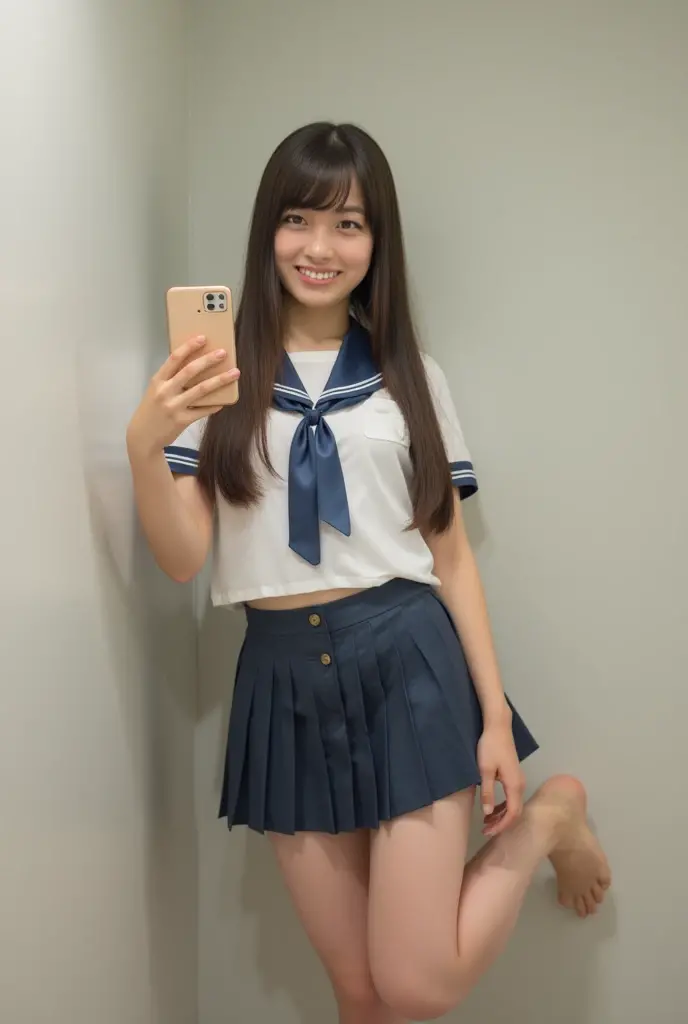 10 year old Asian girl in school outfit, in asian home, selfie, photograph selfie