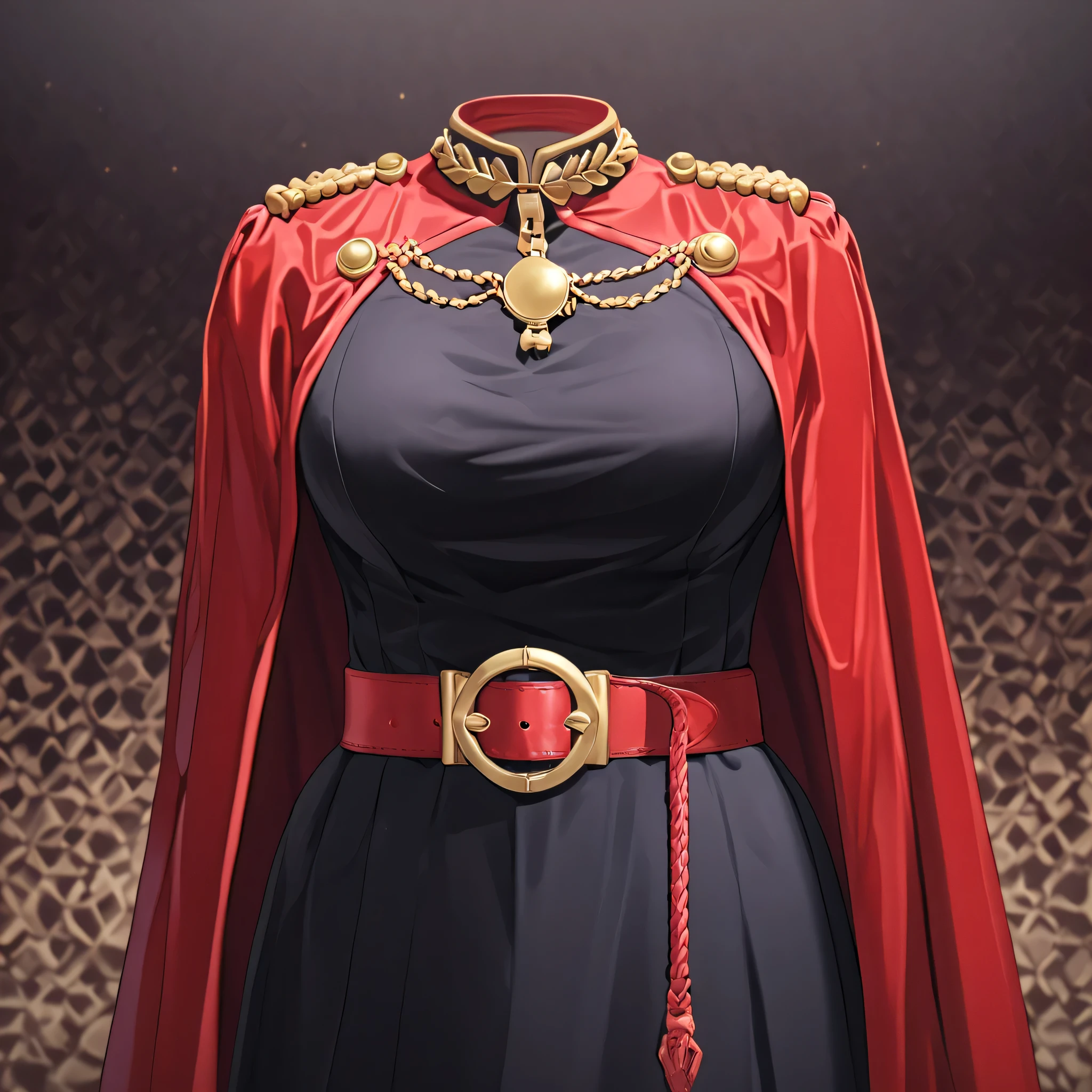 yamashiroren, military uniform, epaulettes, white gloves, red cape, belt, black pantyhose, fighting, (invisible:1.5, no humans:1.5, headless:1.5, faceless:1.5), cute big breasts, detailed cloth texture, extremely details, close-up to breasts, (Best-quality, Masterpiece, Ultra-High-Resolution)