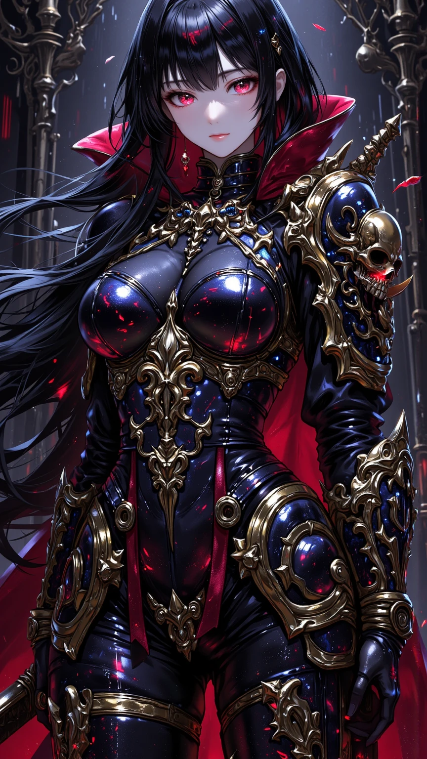 Megan fox as armored carnage, (red carnage skinless muscular bio-mecha armor:1.25), (mouth wide open, carnage style:1.25), (full body view:1.25), Realistic, Very detailed face and eyes, (masterpiece:1.1), (beautiful girl face:1.45)
