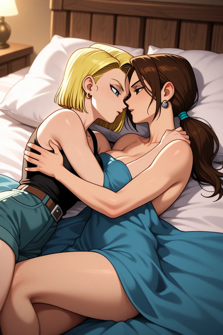 score_9, score_8, score_7, score_8_up, score_7_up, score_6_up, 2girls, (((xgix,black hair,bob cut,blunt bangs,brown eyes,lipstick,bracelet, tank top, belt, brown shorts, small breasts, lies on back))), (((xlinkax, blonde hair, ponytail, blue eyes, medium breasts, tank top, belt, brown shorts, spread legs))),   lies on floor, by wooden bench, sunshine, hugging, kissing, grab breasts and ass, covered nipples, french kiss, saliva , seductive, blushing, aroused, side view, spread ass, 