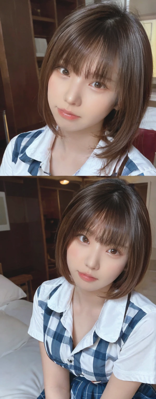 8k, Highest quality, masterpiece, Realistic, Very detailed, photo Realistic, Improvement of quality, Beautiful Face,Natural light, An exciting smile, Natural Beauty,A woman in her early 20s aiming to become a hairdresser,Medium Hair,Shiny Hair,blouse,blazer,Upper Body,One Woman,Beauty Salon,