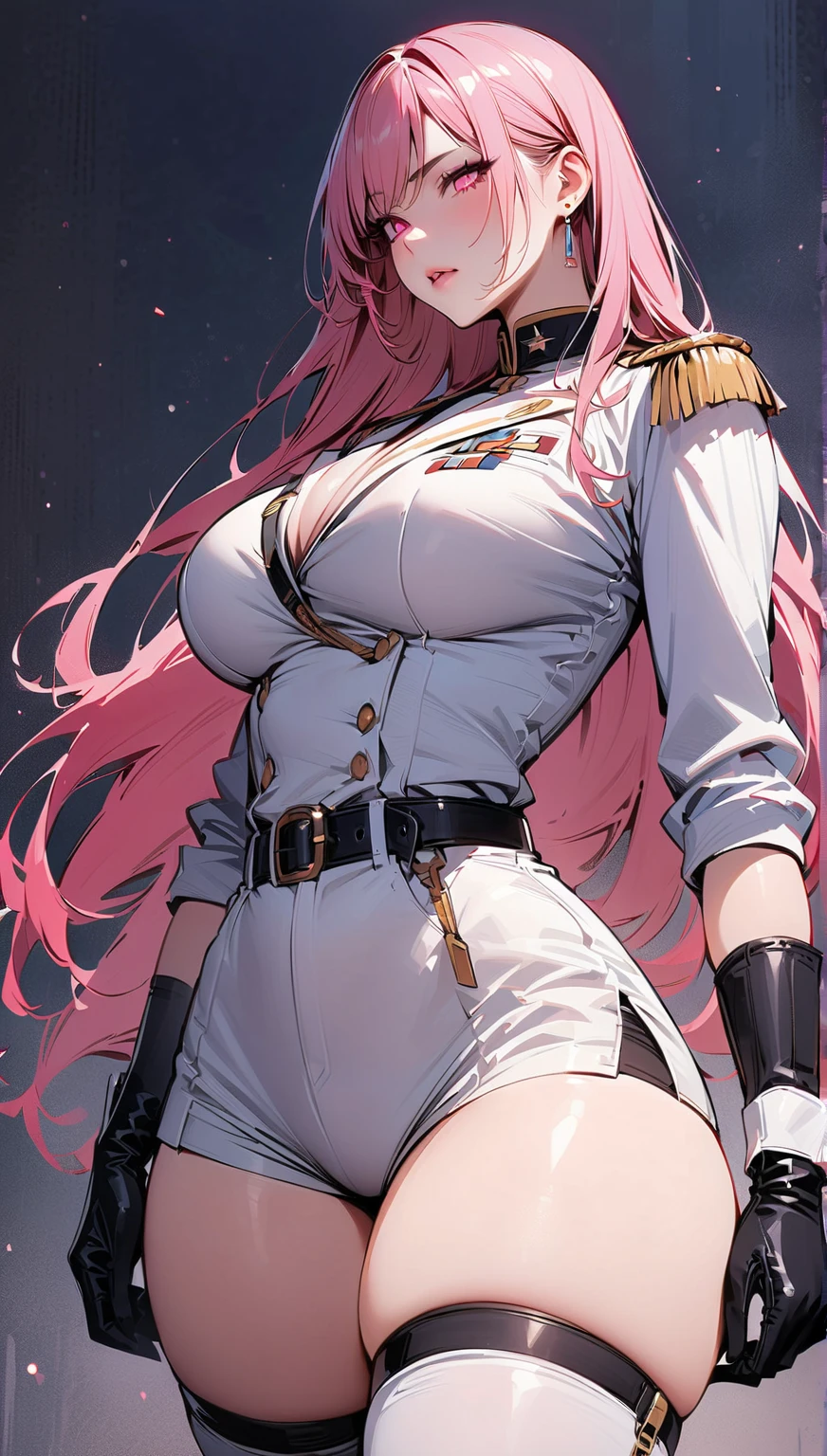 1female,35yo,mature,Bigchest,Big breasts Thin waist,long leges, 独奏,(Background with:aerodrome,snow mountains,lotuses,exteriors,) She has long pink hair,standing on your feet,Sweat profusely,drenched all over the body,seen from the front, hair straight, mostly cloudy sky,(((tmasterpiece),(Very detailed CG unity 8K wallpaper),best qualtiy,cinmatic lighting,detailed back ground,beatiful detailed eyes,Bright pupils,Blue eyes,(Very fine and beautiful),(Beautiful and detailed eye description),ultra - detailed,tmasterpiece,)),facing at camera,A high resolution,ultra - detailed),revealing breasts,Bare genitalia, Bulge,legs are open,Raised sexy,Camel toes,Flushed complexion,Smile,Desire for dissatisfaction,frontage,Stewardess,military hat(Wearing:White flight attendant uniform,Black jumpsuits,Bare genitalia,Bare breasts,nakeness)