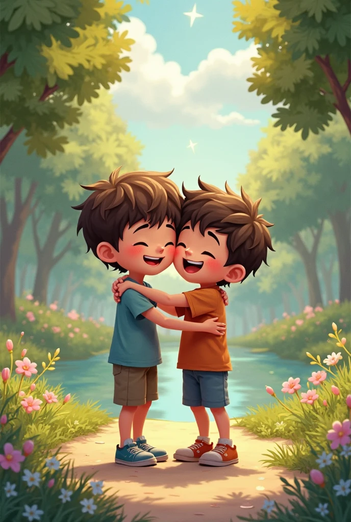 Disney-style poster, from dad, hair, dark, son, playing, Celebrating, Soccer, in Park 