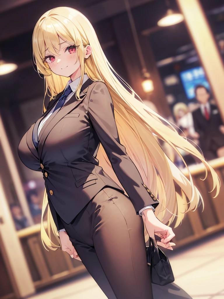 Anime girl in a business suit, blonde anime girl with long hair, Enchanting anime girl, (SFW) Safe at Work, In a strict suit, Dressed in a strict suit, Naughty anime style, anime waifu, Attractive anime girl, I also make fan art, Smooth anime CG art, chic, On pixiv, 