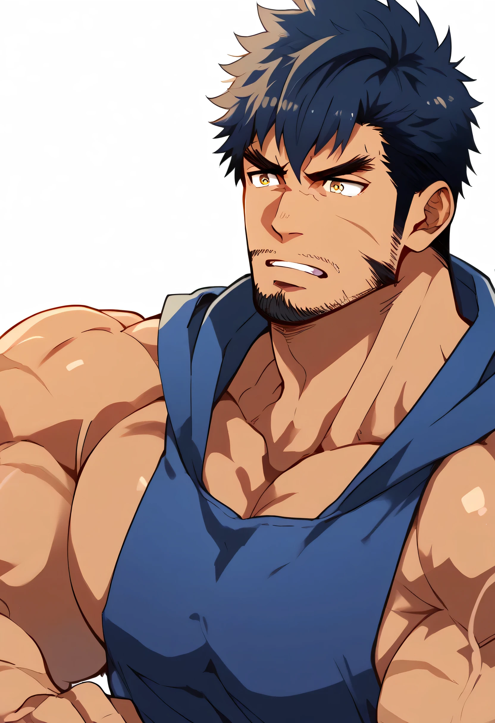 (The main character is taller than anyone else),(Wearing a sleeveless shirt and gray briefs),(masterpiece,best quality),1 person,boy,very shy,Face turned red,indifferent,muscular,delicate eyes,nude,(nude),blue eyes,,short blue-purple hair,(Fluorescent lamp),Robust,Dark brown skin,(a color),((In the dressing room)),multiple people,(hands hang down naturally),Turn slightly sideways,Anime ,anime wallpaper,Dilation of the pectoral muscles,Espalhe as pernas,sexy,(master part, best quality),((Exaggerated bulge of muscles)),The protagonist very tall and his head almost reaches the ceiling,muscular characters, super buff and cool, tall and muscular, muscular!!, very buff, muscular attractive men, massive muscles, big muscle, Muscular men, anime handsome men, muscular!, gigachad muscles, muscular bodies, muscular character,