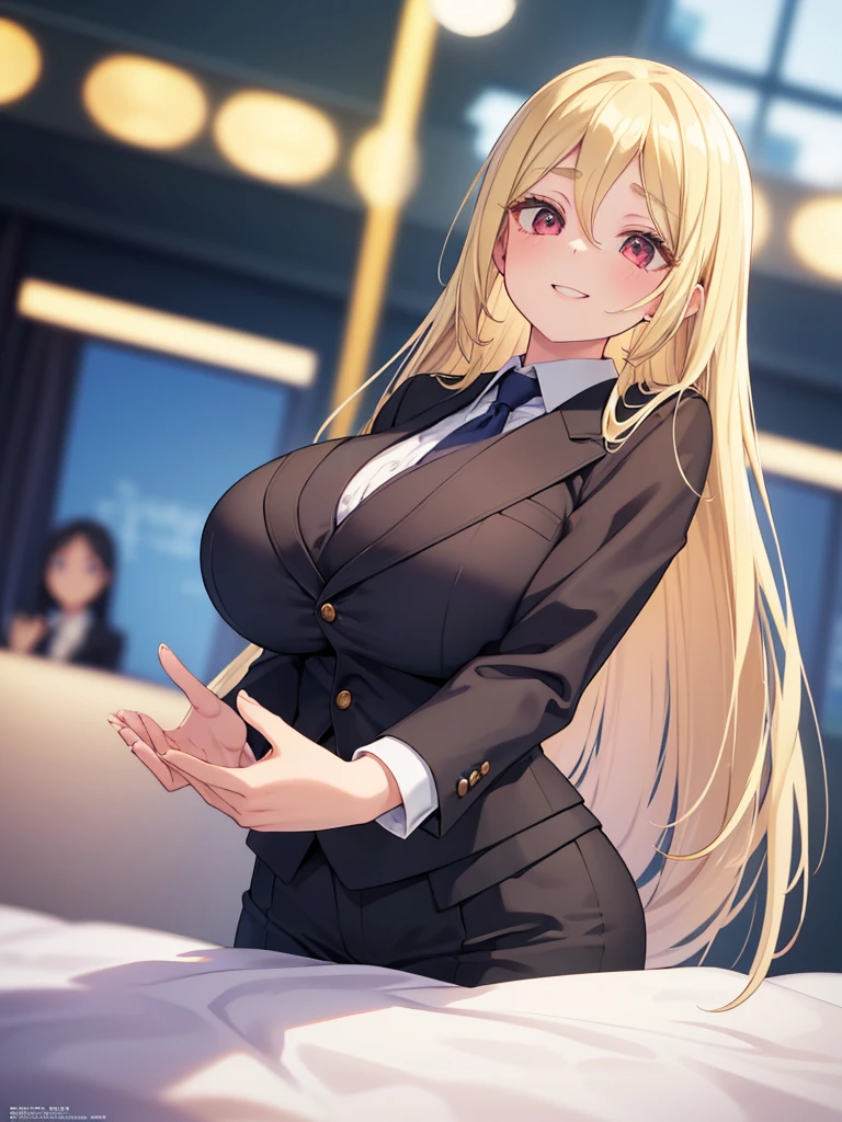 (highest quality:1.5, High resolution, 超High resolution, 4K, Detailed lighting, Shaders, Perfect Hand Anatomy), Blonde Straight Hair, Big Breasts, Nurse uniform, Cleavage, Thighs, smile, throw, Close-up shot, Are standing, Hospital Background