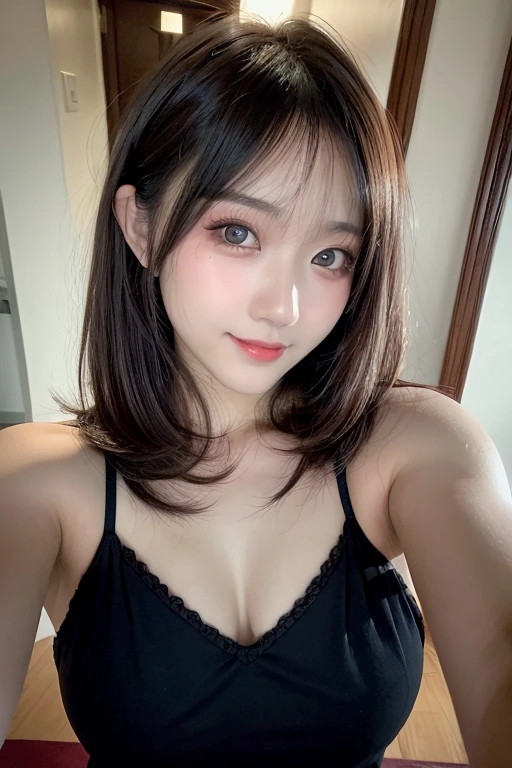 table top, highest quality, shape, Super detailed, finely, High resolution, 8k wallpaper, 完璧なダイナミックな構shape, beautiful and detailed eyes, white fluffy winter clothes,medium hair,,natural color lip, bold sexy pose,smile,mansion(room,but)、20 year old girl、cute、sexy shot looking at camera,perfect and beautiful face and fingers,swimsuit, swimming、 Ocean、 sandy beach、whole body