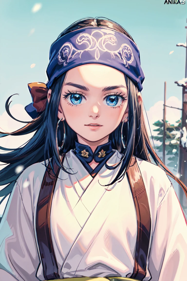 (top quality, masterpiece, raw photo,Super Detailed:1.2), (best quality, masterpiece, RAW photo,ultra-detailed:1.2), 1girl,solo,looking at viewer,
asirpa  nature, snow,blue hairband, GJGJAA, Nishikawa Sori in Maple Story 1, pixiv contest winners, what is it？, Blue Scales.  Playing in the snow , Weak with Arrows々Beautiful girl, Naranbaatar Gambold, ninja scroll anime style, detailed character art,  dress , wind sorcerer!, HD artwork, Inspired by,Alone,stare at viewers, brave face、 Ainu folk costume、Ashilpa、Shooting a bow、GJGJAA, 