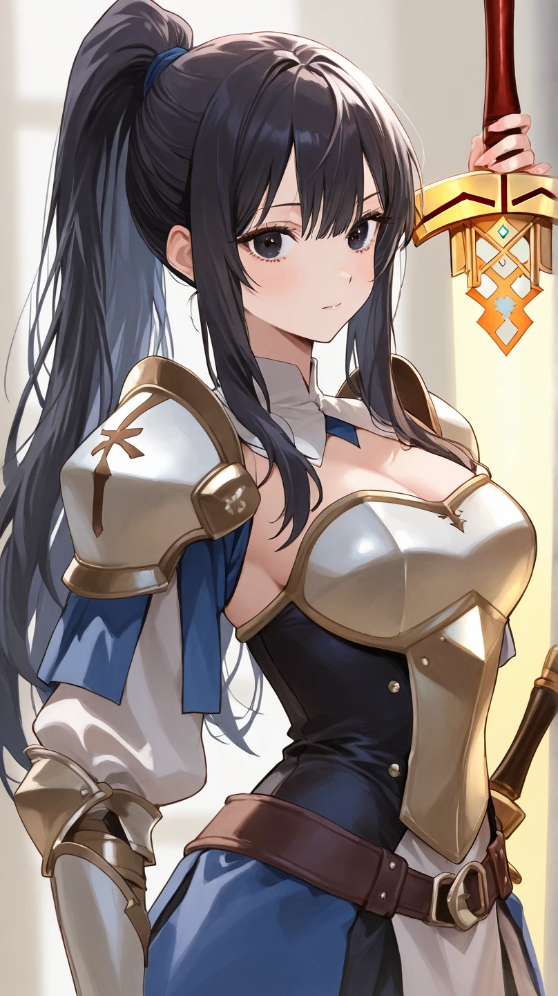 (masterpiece), (best quality),(portrait),(bust up),1girl,solo,(sharp focus),(look at viewer),(hime cut),dwarf girl,dwarf, short twintails ,bangs on eyes,gray eyes,(fat) ,ancient luxurious long clothes,armor,(simple background),old school fantasy art,super shiny face,Ultra Glossy Skin,huge breasts