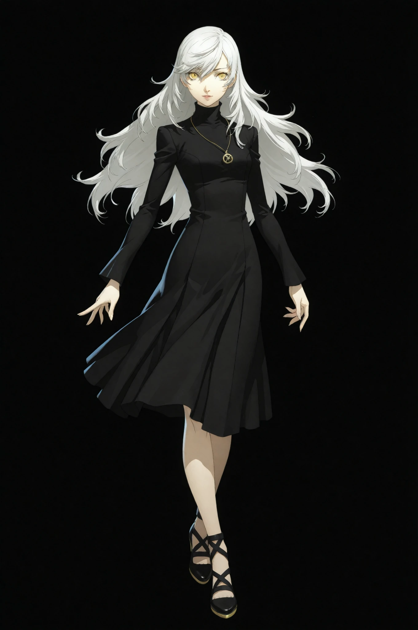 Womean standing in all and black drawing wirh breaded hair with black and back ground white