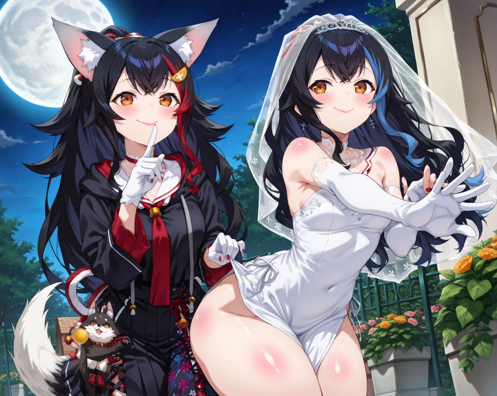belladonna、Cat's ears、1girl in、solo、length hair、middlebreasts、A dark-haired、yellow eyes、A smile、is standing、dynamicposes、8K、masterpiece、top-quality、absurderes、perfect anatomia、cowboy shot、White shorts、Sleeveless High Neck White Crop Shirt、One Button Tail Black Vest、Black Low Heel Boots、Stockings with gradient from black to purpletop-quality、hight resolution, xxx, nsfw, sex, naked body sex, hentai, penetration, dildo masturbating