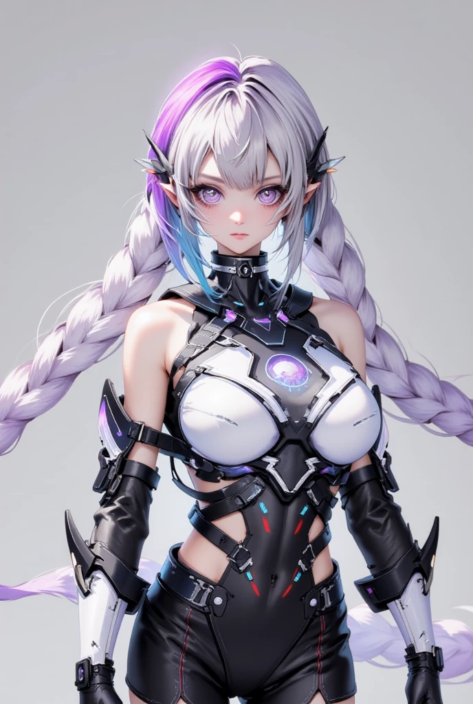 professional 3d model Gothic style masterpiece,best quality, unreal engine, ultra res, extremely detailed,
HEWS STYLE CSR STYLE ROUND BREASTS, big BREASTS
1girl,waist, slender, (muscular:0.5)
epsilon,
light blue hair, twintail,curled bangs, sidelocks,amethyst eyes, pointy ears, elf,
black bodysuit,purple scarf,purple jewelry,
parted lips, smile . octane render, highly detailed, volumetric, dramatic lighting