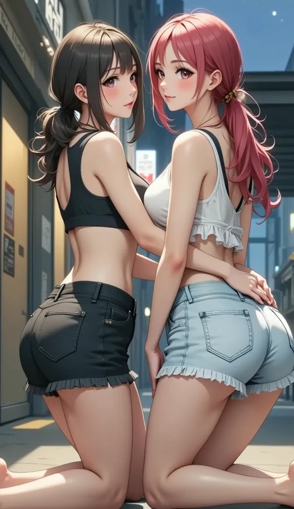 (((masterpiece, Highest quality, High resolution, 超High resolution, Perfect Pixel, Depth of written boundary, 4K, RTTX 10.0))), Beautiful Anime Woman, Beautiful art style, Anime characters, ((Smooth texture, Realistic texture, Anime CG Style)), Perfect and accurate finger count、Exact number of legs、(Exact number of arms:1.0, Exact number of hands:1.0), (Perfect hands, Perfect Anatomy), Cinematic, Realistic, Extremely detailed CG, Daytime lighting, Perfect lighting, Best Shadow, The best natural light, whole body, Perfect body, バランスのとれたPerfect body, Perfectly balanced style, Soft body, Slender body, ((bangs, Reddish brown hair, Long Hair, ponytail)), ((The back view of a cute adult woman walking:1.8)), (Sexy and cute magenta underwear:1.3), (Stylish shiny magenta satin full back panties, Side-tie full-back magenta panties, Magenta panties with lace trim:1.3), (Magenta Micro Lace Satin Bra:1.3), (Knee-high socks:1.3):1.5), (Embarrassed expression:1.5), blush, (School corridor, Corridor with windows, Long corridor, In the background, there are many male students walking., The boys are paying attention to the girls:1.7), naked, In underwear, Only bra, panties and knee socks, School shoes, Angle from the rear, Close-up angle of buttocks in magenta panties