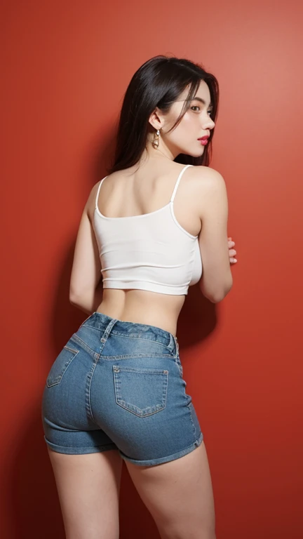 tmasterpiece，best qualtiy，ultra - detailed，illustratio，Falt color，depth of fields，lens flare glow，1girll，Hong Kong beauty，Royal sister style，Raised sexy，sitted，brunette color hair，doorways，see-through miniskirt，（ your ass），（Butt to the camera:1.4）,（full bodyesbian），squating，（ass close up），Transparent and simple clothing，Detailed skin texture，Nice and delicate face，full bodyesbian，Sexual obsession，mature，infatuated，