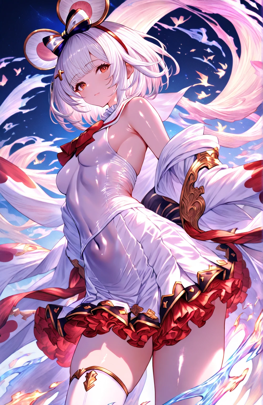 Lori huge breasts cleavage，white color hair，red color eyes，White JK，Magic hat