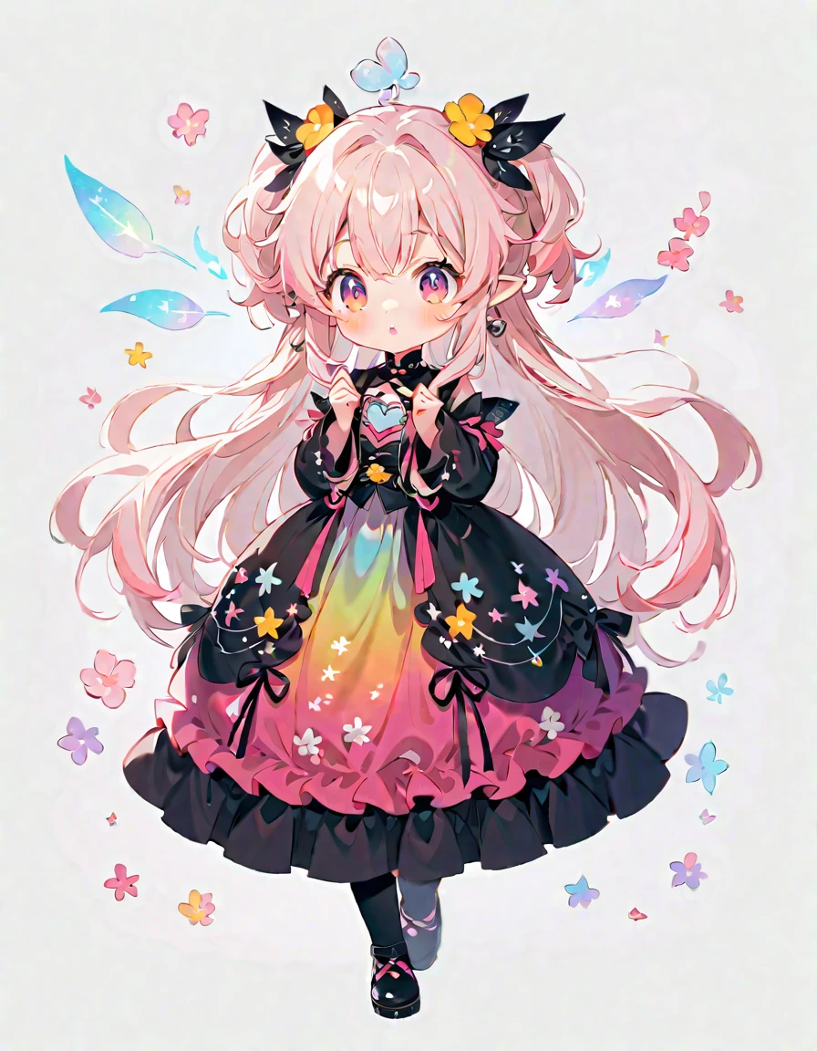 Large Breasts、Cleavage、smile、  glowing gemstones.the royal palace.Princess.A charming smile、Glittering decoration、Shimmering decoration、tiarra、Shines、kirakira、Pedras preciosas、((High contrast RGB effect, LED effect, Kaleidoscope effect, Shining Effect, Ripple Effect, Glitter RGB effect))(((masterpiece))),((ultra detailed,best quality, highres, 8k wallpaper, beautiful Clothes,)),fullbody,fullbodyshot (1 girl)((pink hair, long hair,straight hair,two side up)) (green eyes),eyeshadow, eyeliner,glow eyes, hyper detailed eyes, intricate eyes, beautiful eyes, ((glowing pink pupils))18-year-old girl. whitebackground、(PastelColors:0.3)、(Cute illustration:0.3)、(watercolor paiting:0.5)、