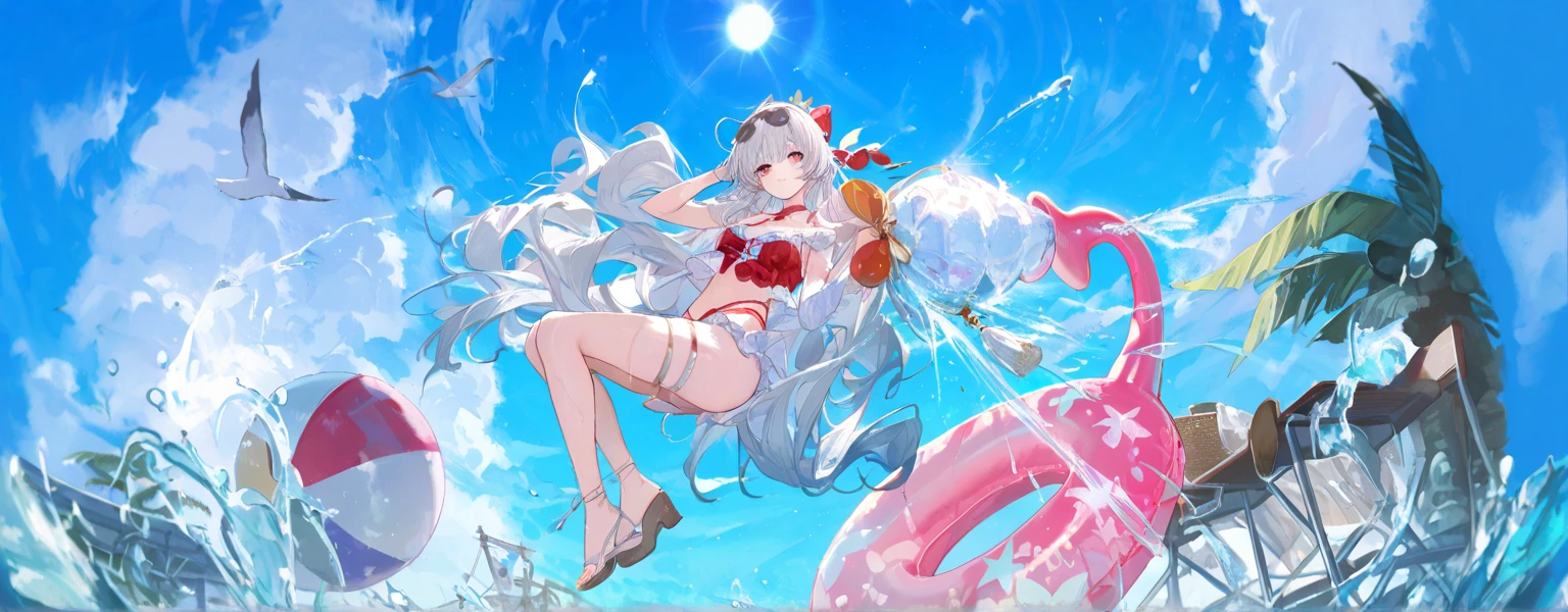[(white background:1.5)::5], (imid shot:0.95), (full body:1.25), Dynamic angle, (falt color:1.3),colorful,
1girl, breasts, manjuu (azur lane), swimsuit, long hair, bikini, formidable (azur lane), twintails, looking at viewer, ass, water, large breasts, very long hair, inflatable toy, thighhighs, solo, red eyes, see-through, sideboob, white thighhighs, official alternate costume, rubber duck, bare shoulders, ribbon, detached sleeves, black bikini, innertube, hair bow, bow, white bikini, blush
 <lora:azur lane_20230619144714-000018:0.6>