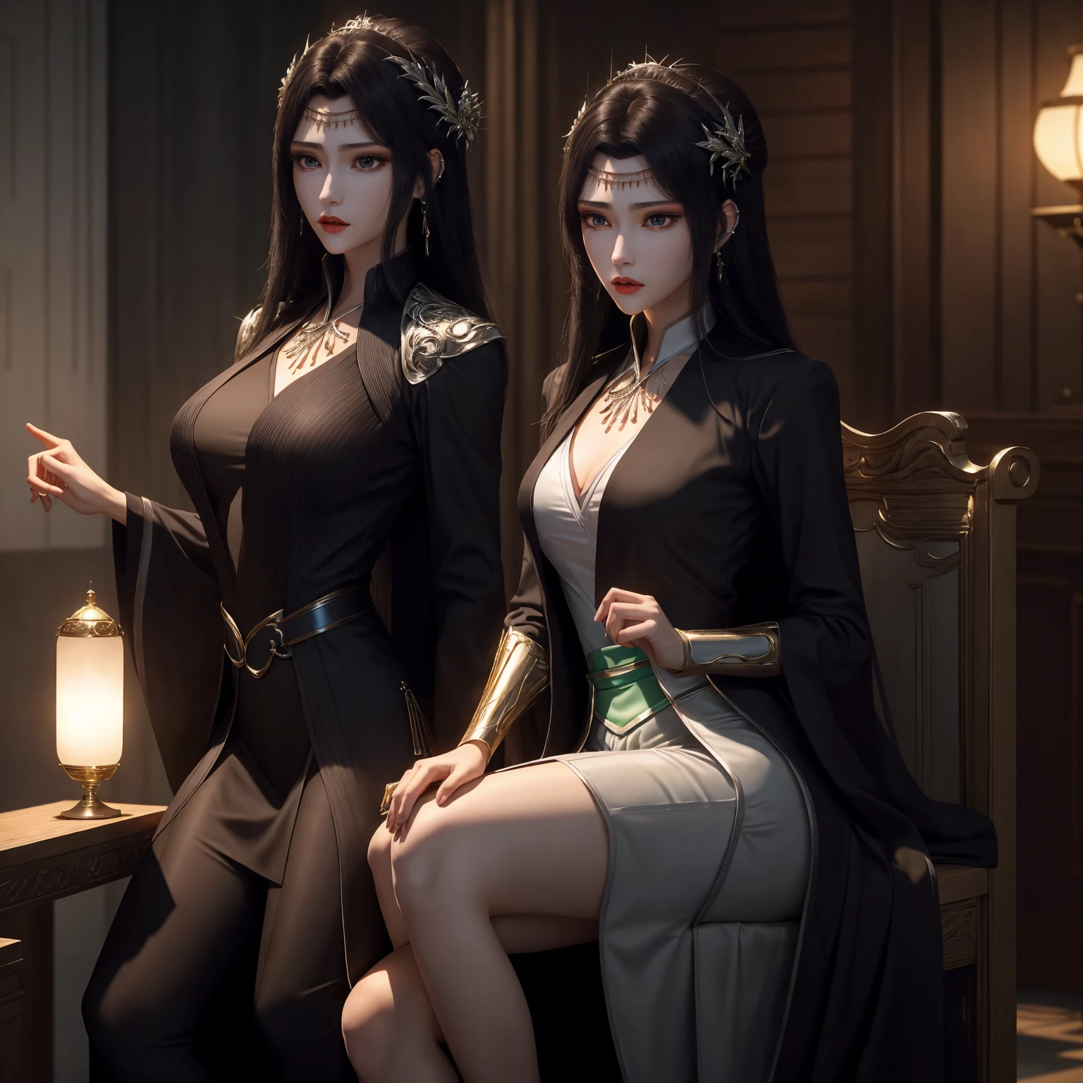 "Best Quality, Two-headed Korean girl, tall,is standing,Colossal tits,kneehigh boots, Black pantyhose,Looking at the camera,Fulll body Shot, simple background."