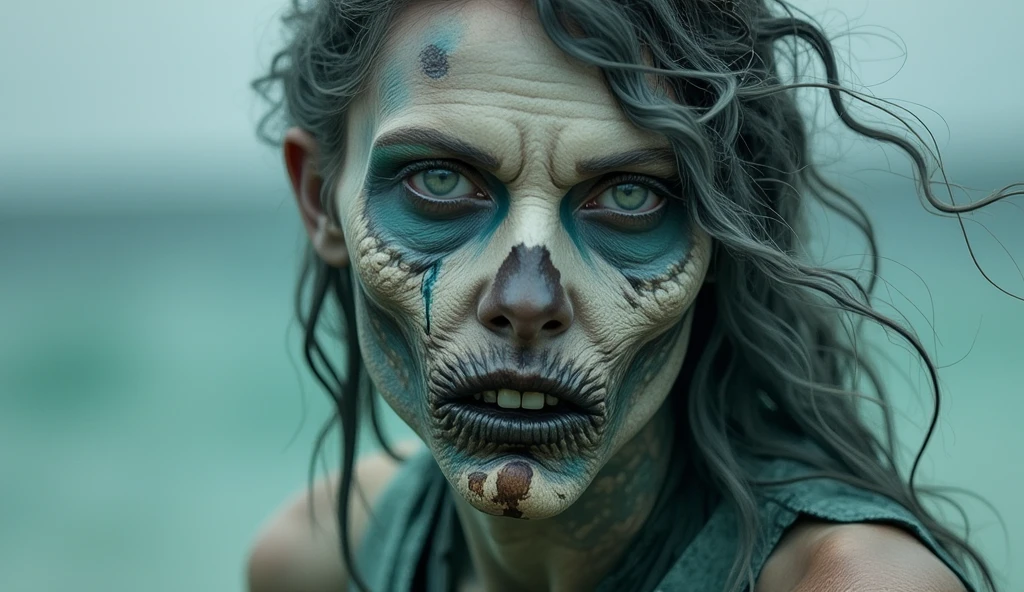 ((Decay skin)) Old zombie man, male, older male figure, ((skull face)), dreary, magnificent, fog, low key, ((RAW photo, 4K, Realistic, Exquisitely Detailed Skin)), Masterpiece, Best quality, offcial art, Unity 8k wallpaper, Ultra detailed , (detaile zombie face),((bloody mouth)), rincled skin, (decay skin), ((pealing off skin decay)),((detailed skull under skin)), detailed decay skin, looking at the camera, ((grey long beard)), dirty red and black flannel shirt, old black cowboy hat, ((cowboy hat)), masterpiece, best quality, extremely detailed eyes, cinematic lightning, intricate detail, highres, official art, finely detailed face, high resolution illustration, 8k, depth of field, ((zombie)), short white hair and blue eyes, short white hair, detailed blue eyes, walkind away in the beach, beach background, sunlight, sunrise, crowded beach, people around, extremely detailed background, zombie decay skin, detailed face decay, decay, terror,((skull decay face)) scary looking, extremely detailed eyes, extremely realistic photo, extreme terror movie scenario, ((long white beard)), older male zombie (((bloody mouth))) ,(screaming), angry, (big scream), screaming, angry, mad , shouting, yelling