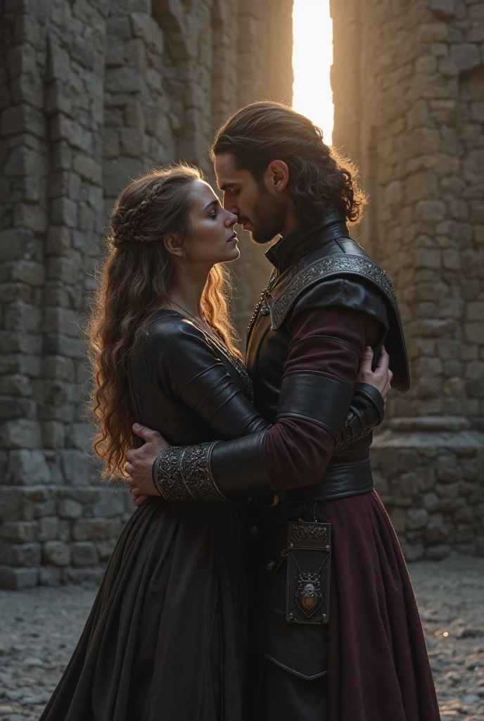 Husband and wife hugging together,kiss, Cyberpunk costumes,jewelry,Gorgeous space opera background
