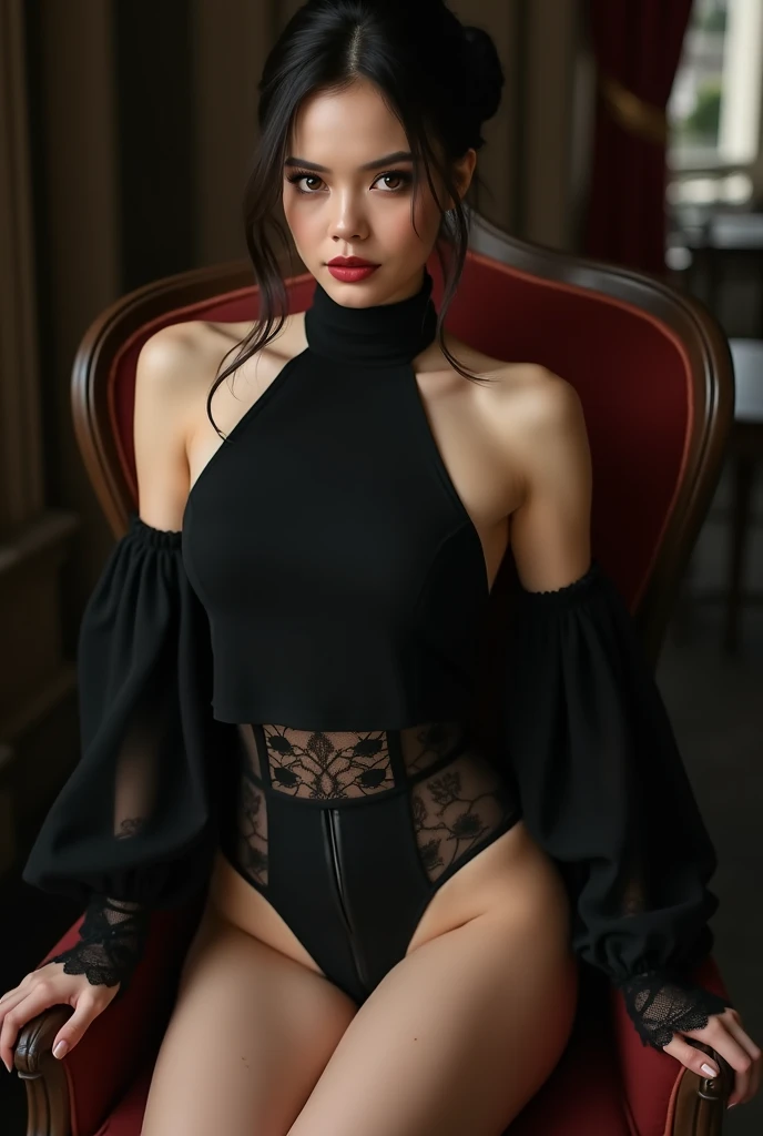 nsfw, naked pussy, open legs pose, ((masterpiece, Best Quality)), Beautiful woman (Jinx de Arcano), (small breasts), (fit, athletic body), (Natural skin), legs, (High Cut Lace Bodysuit:1.3), (seductive expression:1.2), standing, various poses, living room background, (HD, 8K Wallpaper, high resolution), cinematic lighting, physically based rendering, Awarded, extremely detailed skin, extra detailed face, high detail eyes, Carl Zeiss 85 mm F/1.4, by Ellen von Unwerth