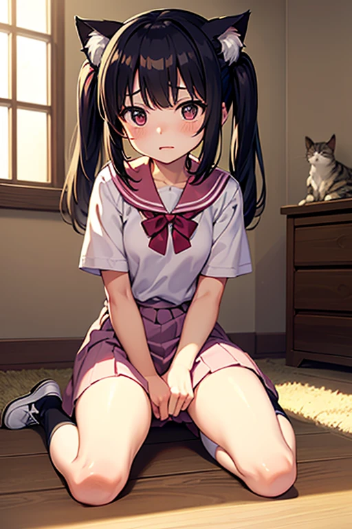 Super high quality by the art god, Very detailed, High resolution, Shinkai Makoto style, Anime Moe Art Style, best anime 8k konachan wallpaper, pixiv Contest Winner, Perfect Anatomy, break,(眠そうにalone学校へ歩いていくを描いてください. ),break, Surreal school girl, (alone,, Tomboy,:1.3),Complete limbs, Full Finger,Middle school students, The charm of androgyny, Messy Hair, Flat Chest, Small Ass, Sleep, (sweating:1.3), Wearing uniform, Lying down, Wet Hair, blush, Heavy breathing, (Steam Breath:1.2), (Sweaty:1.3),Bottomless,Afterglow,Tears at the corners of the eyes,From above, break,Very detailed肌, Glowing Skin,Best lighting by famous artists, 8k, figure,see, animal ears, short hair, streaked hair, hair ornament, medium breasts, horse tail,