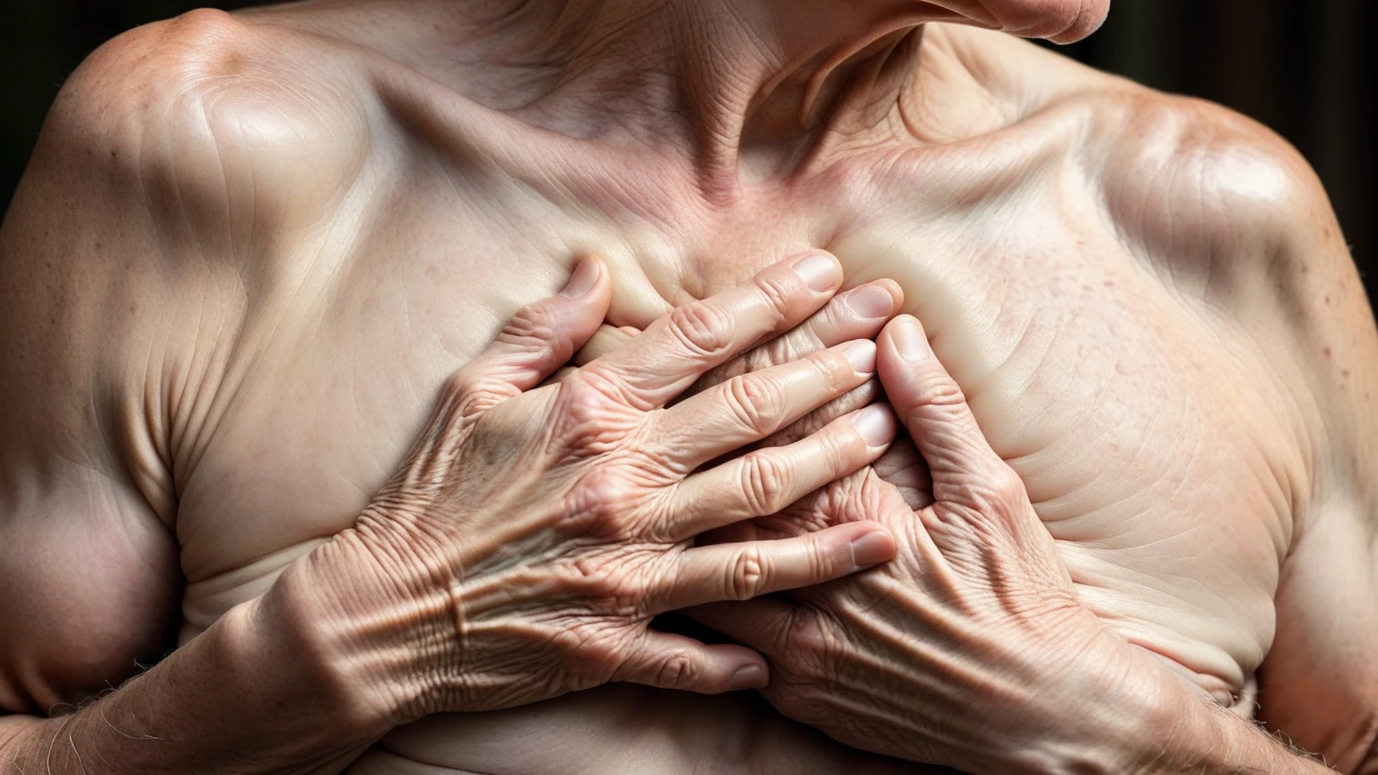 a beautiful naked girl, sweaty, athletic body, and hairy armpits, being carried by two women