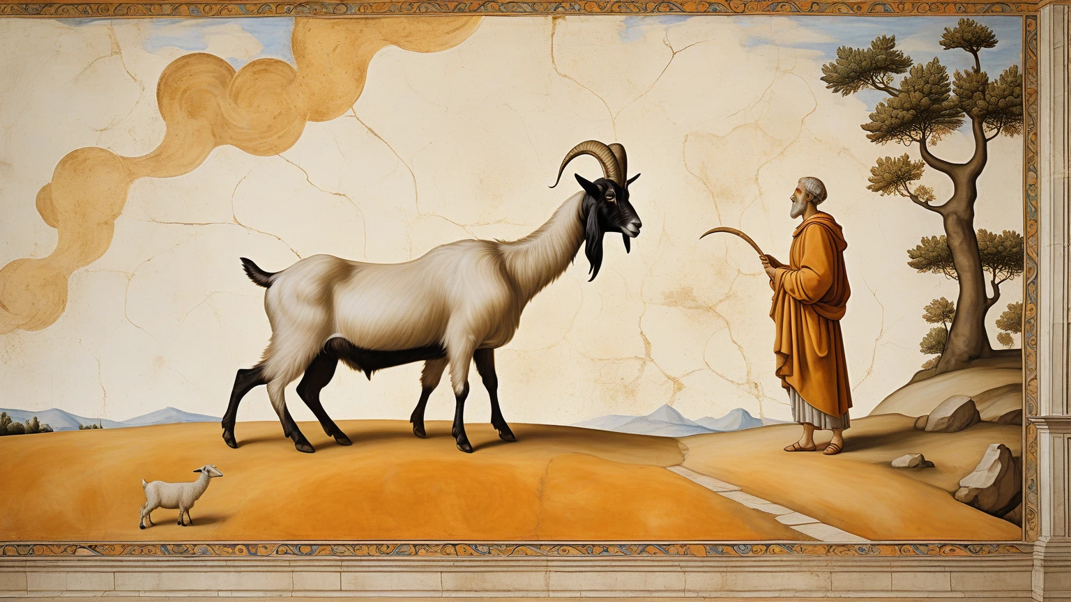 man with goat head and legs with erect penis
