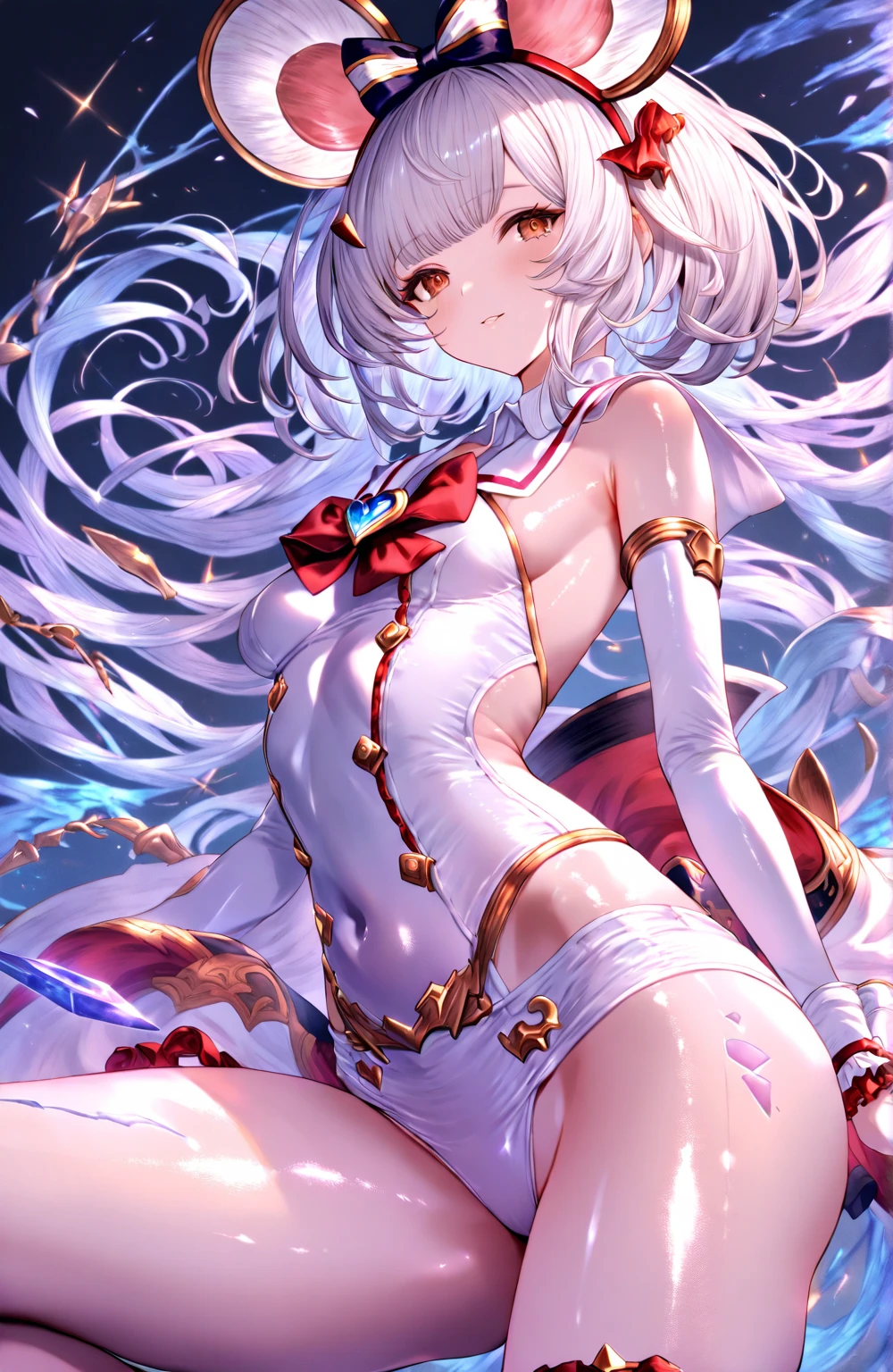 ((masterpiece)), ((Best quality)), (high resolution), (illustration), (an extremely delicate and beautiful), (ultra detailed beautiful face and eyes), nsfw, 1girl, leaning forward, YukineChris, long hair, purple eyes, twintails, low twintails, ahoge, large breasts, fishnet pantyhose, red a bow tie, volumetric lightning, lady battle armor、
detailed skin texture, detailed, volumetric shadow, anime screencap,Highest quality, Sorceress, ancient babylonian nobility, ((tan skin:1.2)), (brown skin color),Long hair, twin braids, hair ornament, wine colored hair, smile, Below average size breasts, bare shoulders, (underboob:0,Red leotard)Torn clothing、clothes get torn、Legs apart, facing forward, arms folded、Wide-open legs、Standing with your legs apart、Front 8K, masterpiece, Best_quality, high_resolution, ultra_details, detailed, 1girl, 独奏, looking_at_viewer, upper_body, indoors, braid, blurry, bangs, white_hair, blurry_background, collared_shirt, church, hair_ribbon, hair_between_eyes, sidelocks, depth_of_field, light_particles, they are,snow,temple knight、french_braid, Alphonse Mucha Style, sharp focus, perfect hands, perfect face, perfect eyes, perfect light, dynamic light, natural light, Masterpiece, Best quality, red dress、Yukine Chris、Symphogear