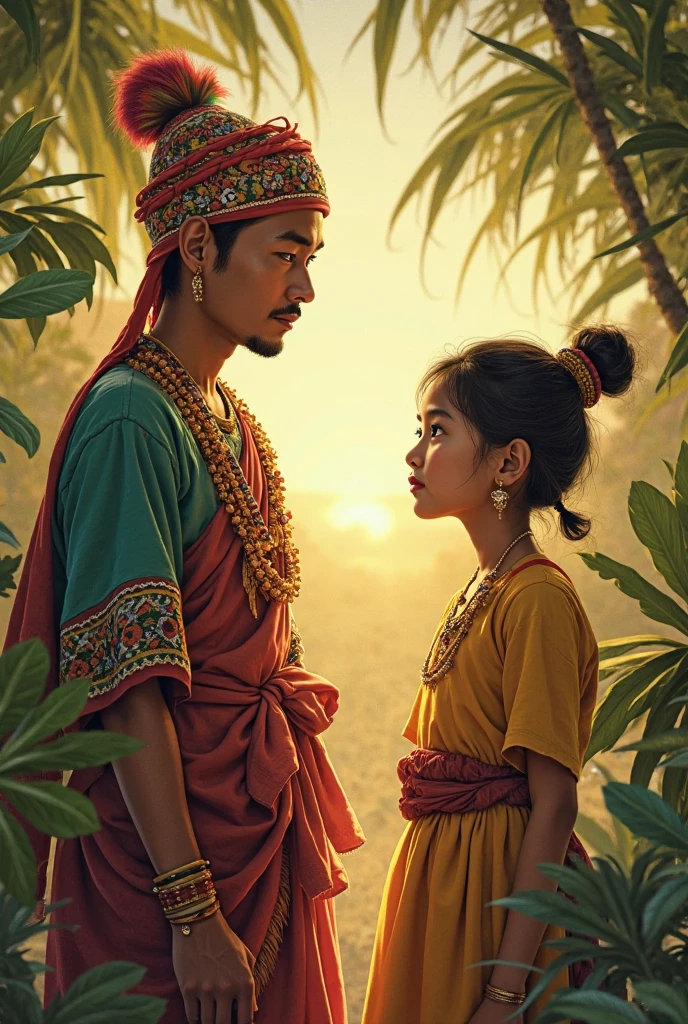 Oil painting, girl,boy,old style,Burma, treditional,