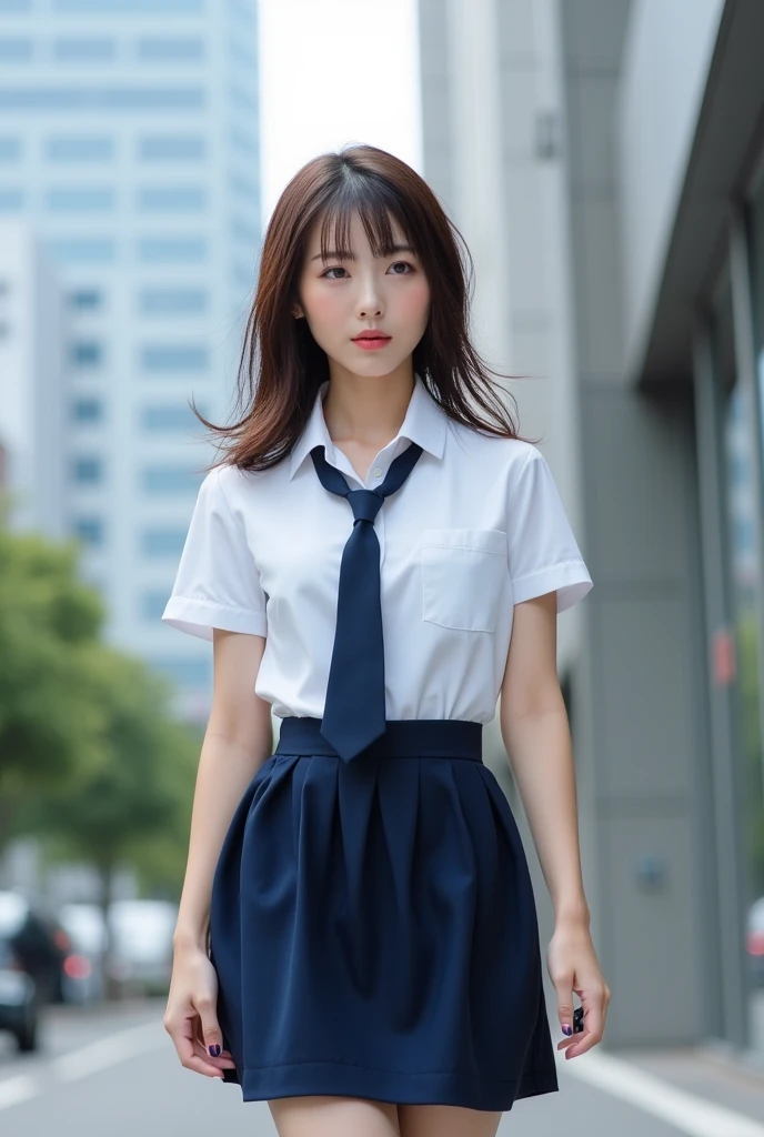 (masterpiece, highest quality:1.2), 8k, 15 years, 85mm, official art, RAW photo, スーパースリムなスレンダーbeautiful girl, (紺の短いスカートをたくし上げると下Half bodyfull nude)、short sleeveの白シャツ、show me your ears、naked girl photoshoot、full nude, cute face, close, Half body, Biolace, gardenia, beautiful girl, school uniform, (navy skirt:1.1), tighten your waist, thighs, short sleeve, stand by the train window, looking at the viewer, no makeup, (A slightly troubled look), film grain, chromatic aberration, sharp focus, face light, clear lighting, Ten generations, detailed face, background bokeh, (dark red tie:1.1)、((((((shy girl))))))、((((((1人のfull nude女子高生)))))、Short haircut for shoulder-length brown hair