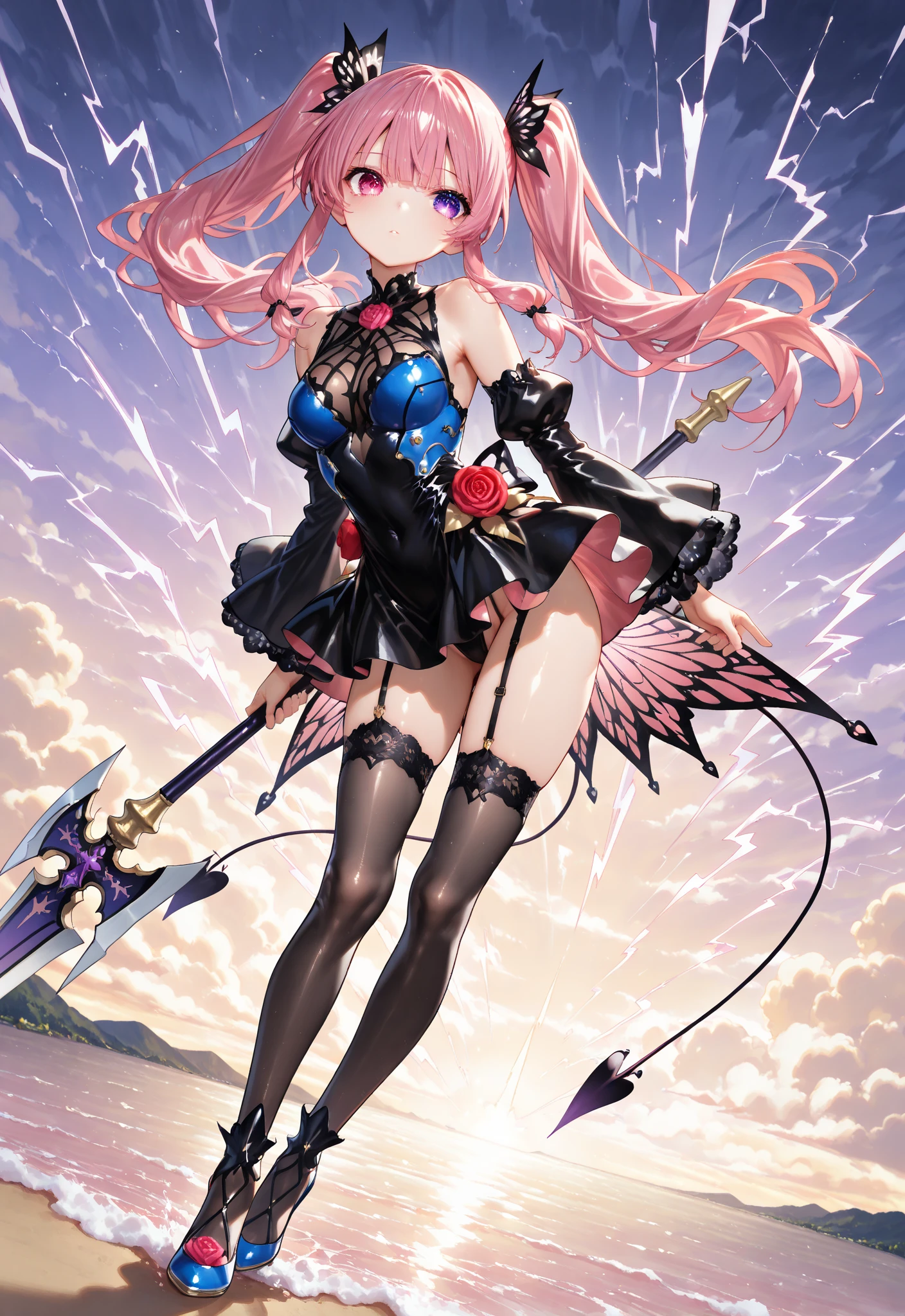 1 Girl, Dark pink hair, Long bangs, Black Corner, Pink Eyes, Long and short hair backwards, Black latex bodysuit, concept, vtuber, character concept art, original characters, Model VTUBER, Vtuber whole body, VTuber model, style of, Art style, Laura, wlsdnjs950, Use it_, masterpiece, Perfect symmetry
