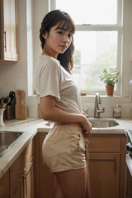 Make Sakura, Japanese girl, 19yearsold, in the same position wearing the same clothes, in an identical scenario, Bblack hair