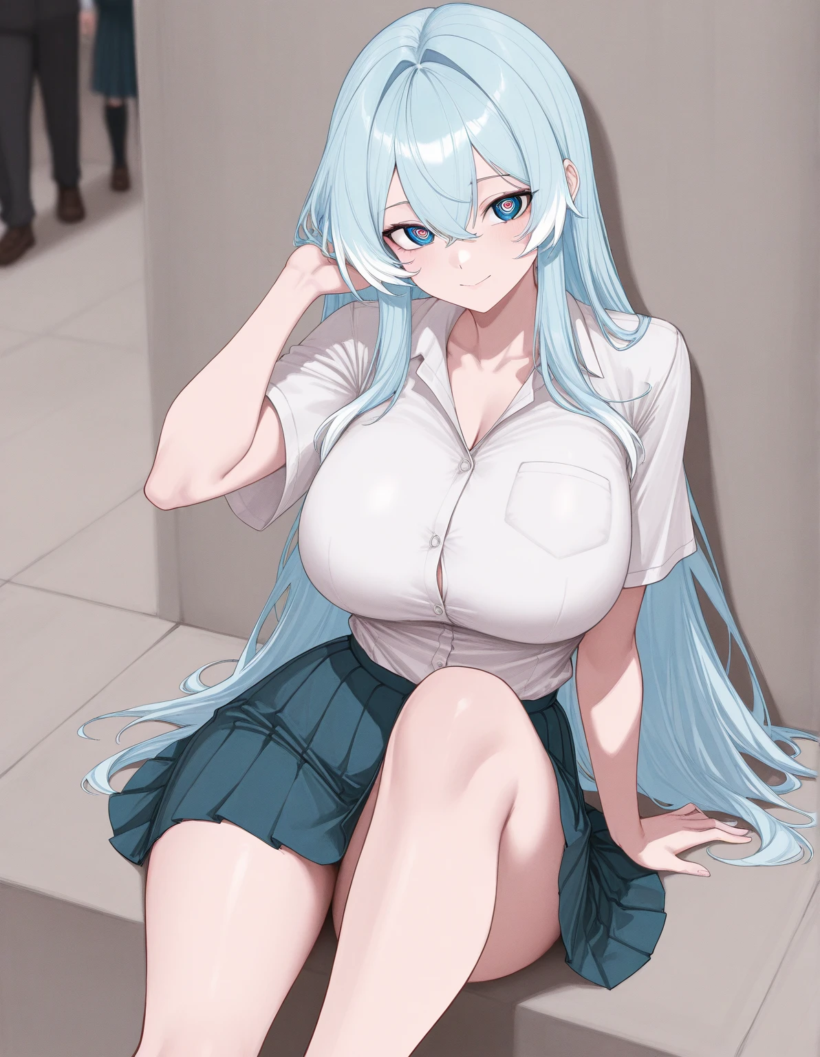 1girl, solo, masterpiece, best quality, cowboy shot, large breasts, black-framed eyewear, looking at viewer, smile, indoors, pantyhose, <lora:sexyOLsuitnew:0.9>, crop top, (areolae: 1.2), pencil skirt, underboob, collared shirt,
