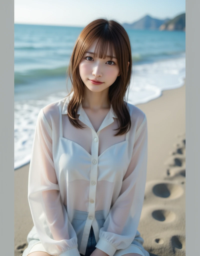 One Girl, (Beautiful girl, Delicate girl:1.3), (15 years old:1.3),
break, (Dark Skin:1.3), (White shirt, No sleeve:1.2), Shorts,
break, (Beach:1.3), (Leaning forward:1.3),
break, Very beautiful eyes, (Symmetrical eyes:1.3),
break, Small breasts, Brown eyes, parted bangs, brown hair, ponytail, (Upper teeth, The best smile:0.2),
break, (Eyes and facial details:1.0),
break, (masterpiece, highest quality, Super detailed, Detailed face, 8k)